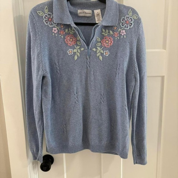 Alfred Dunner Sweaters - Alfred Dunner Grandma Core Quarter Zip Floral Embroidered Women's Medium Sweater